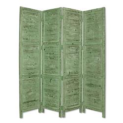 Bm26668 Wooden 4 Panel Foldable Floor Screen With Textured Panels, Green