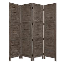 Bm26669 Wooden 4 Panel Foldable Floor Screen With Textured Panels, Gray
