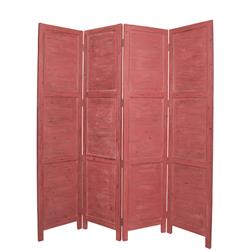 Bm26670 Wooden 4 Panel Foldable Floor Screen With Textured Panels, Red
