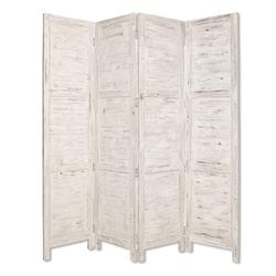 Bm26671 Wooden 4 Panel Foldable Floor Screen With Textured Panels, White