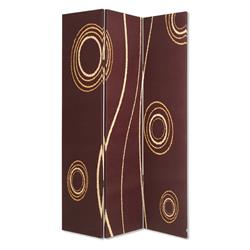 Bm26491 3 Panel Foldable Canvas Room Divider With Circle Design, Brown & Yellow