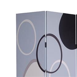 Bm26493 3 Panel Room Divider With Overlapping Circles Pattern, Black & Gray