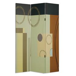 Bm26495 Wooden 3 Panel Canvas Room Divider With Geometric Pattern, Multi-color