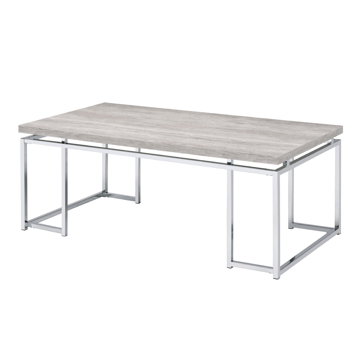 Bm209595 Coffee Table With Rectangular Tabletop & Metal Legs, Silver & Brown