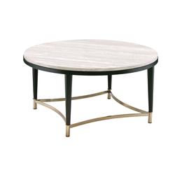 Bm209598 Circular Tabletop Coffee Table With Metal Apron Trims, Black & Brown