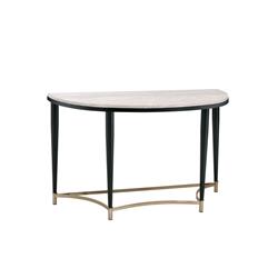 Bm209600 Semi Circular Tabletop Sofa Table With Metal Apron Trims, Black & Brown