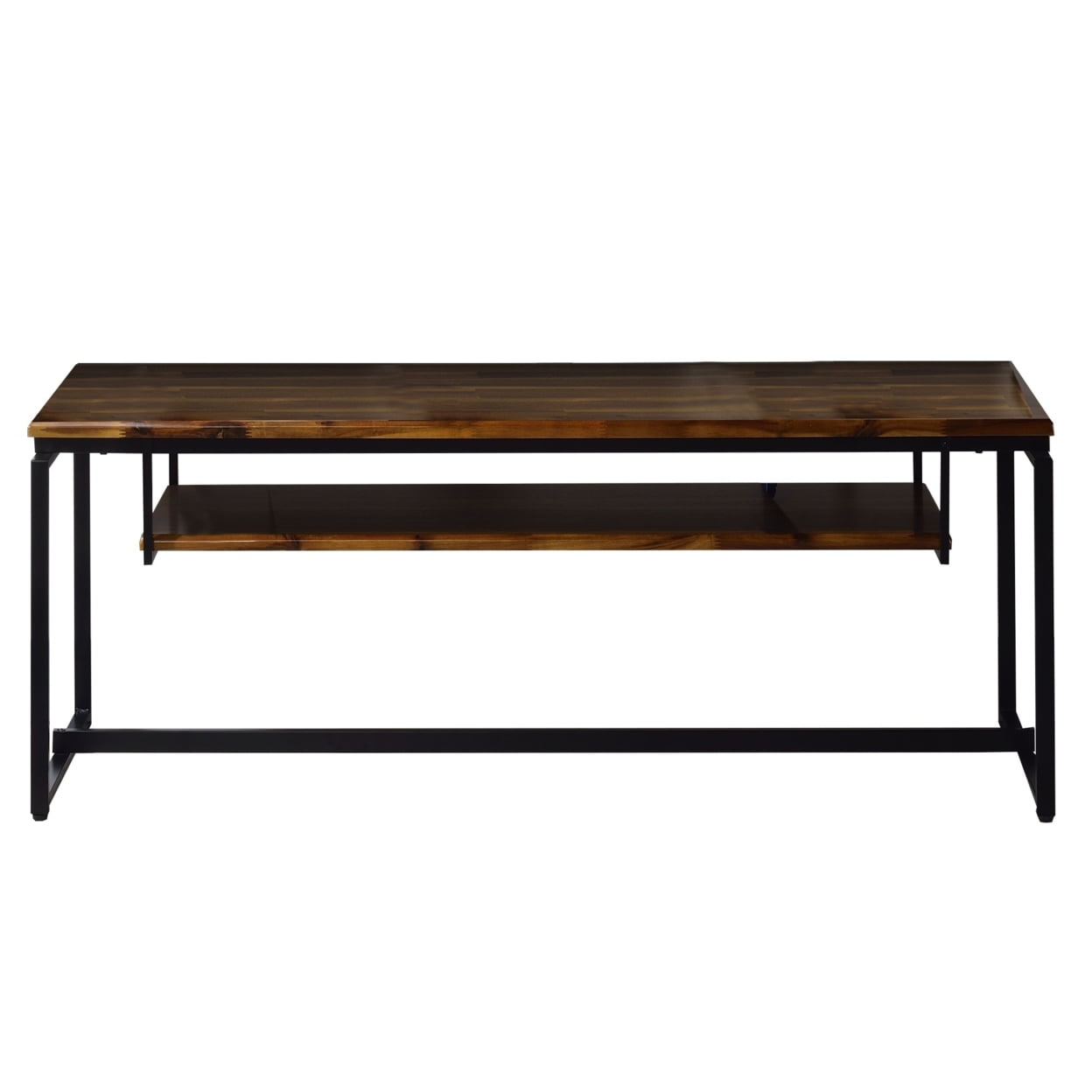 Bm209602 18 X 16 X 67 In. Metal Tv Stand Wooden Tabletop With & Open Shelf, Black & Brown