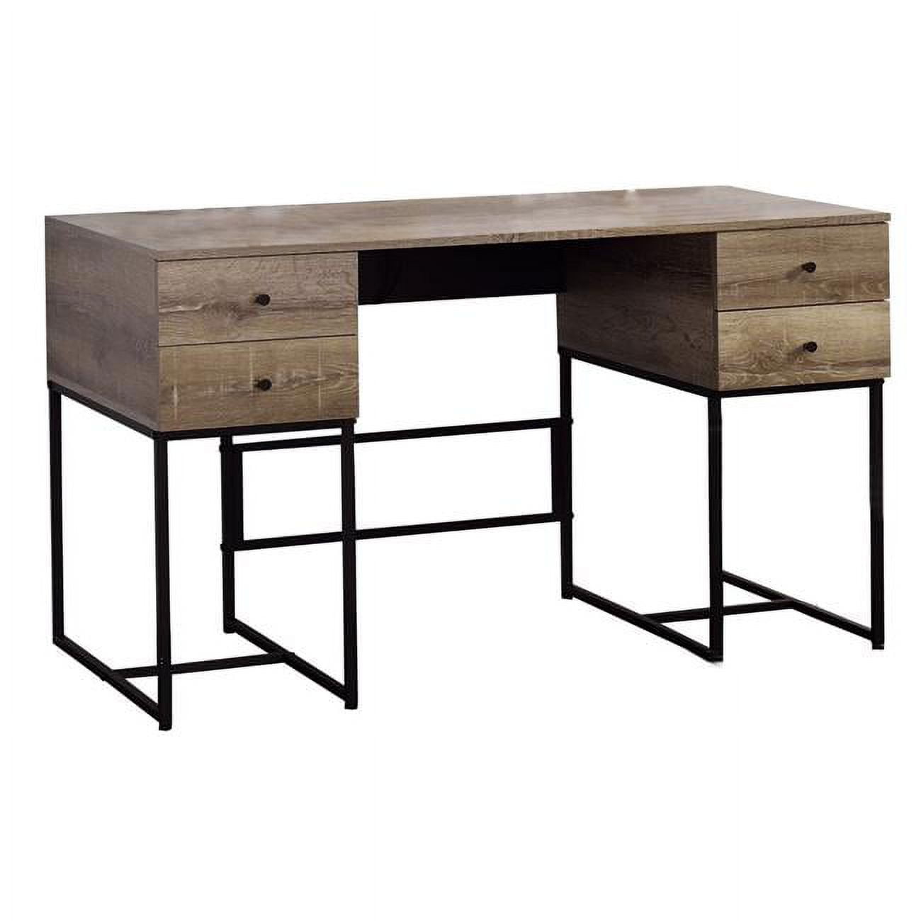 Bm209603 31 X 22 X 47 In. Wooden Desk With 4 Drawers & Tubular Metal Support, Brown & Black