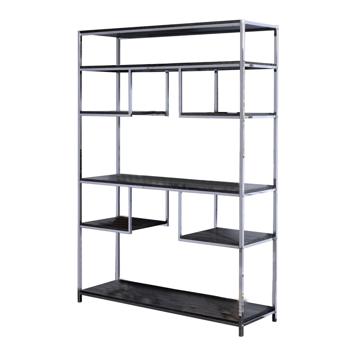 Bm209606 72 X 16 X 49 In. Etagere Bookshelf With 7 Shelves & Geometric Pattern, Silver & Dark Gray