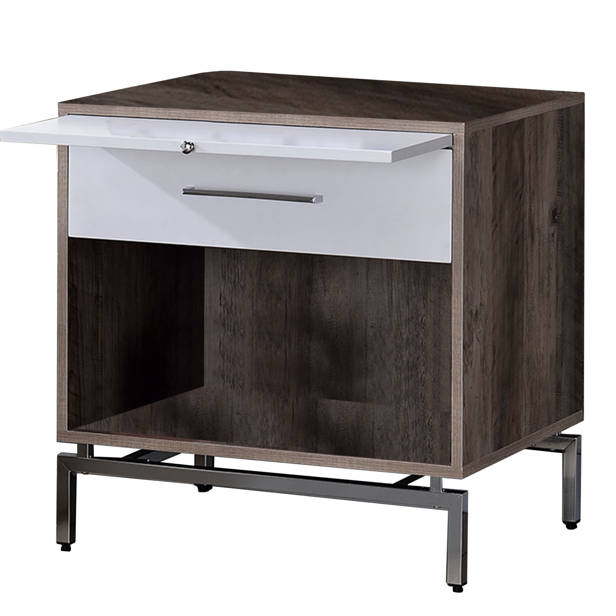 Bm209611 24 X 16 X 24 In. Wooden Accent Table With Open Storage & Pull Out Tray, Brown & White
