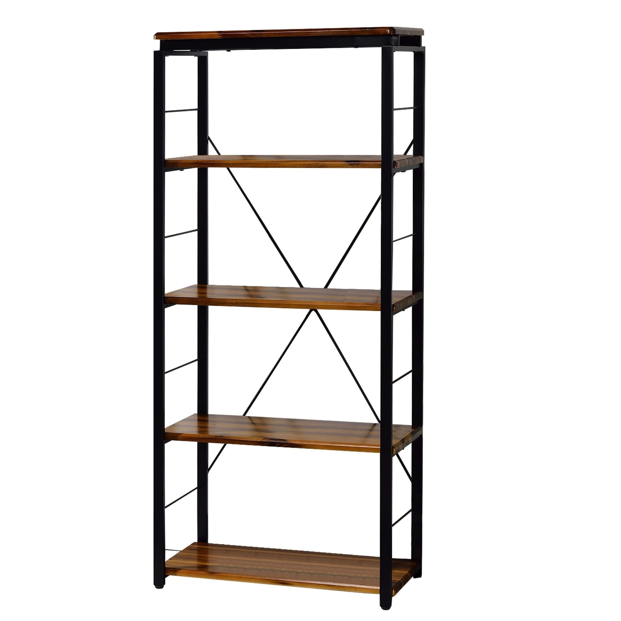 Bm209629 54 X 11 X 24 In. Industrial Bookshelf With 4 Shelves & Open Metal Frame, Brown & Black