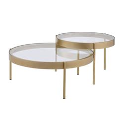 Bm211120 Contemporary Metal & Glass Round Nesting Table - Gold & Clear - 16 X 36 X 36 In. - Set Of 2