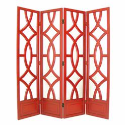 Bm213482 Wooden 4 Panel Room Divider With Open Geometric Design - Red