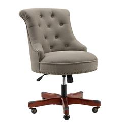 Bm213970 Nailhead Trim Fabric Upholstered Office Chair With Adjustable Height - Gray - 35 X 23 X 26.75 In.