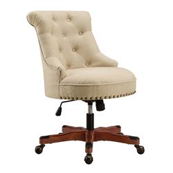 Bm213972 Nailhead Trim Fabric Upholstered Office Chair With Adjustable Height - Beige