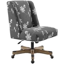 Bm213975 Floral Embroidered Fabric Upholstered Office Chair - Gray & White