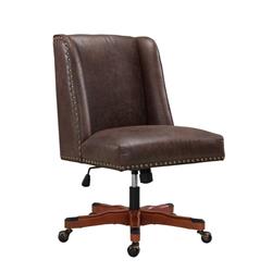 Bm213977 Nailhead Trim Leatherette Swivel Office Chair With Casters - Brown - 36.5 X 24 X 26 In.