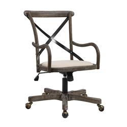 Bm213980 Fabric Padded Wooden Frame Swivel Office Chair With Casters - Beige & Brown - 39.5 X 21.25 X 23 In.