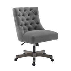 Bm213984 Button Tufted Fabric Upholstered Swivel Office Chair With Casters - Gray