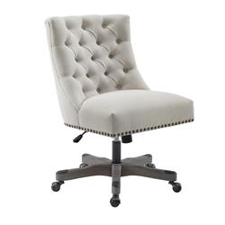 Bm213985 Button Tufted Fabric Upholstered Swivel Office Chair With Casters - White