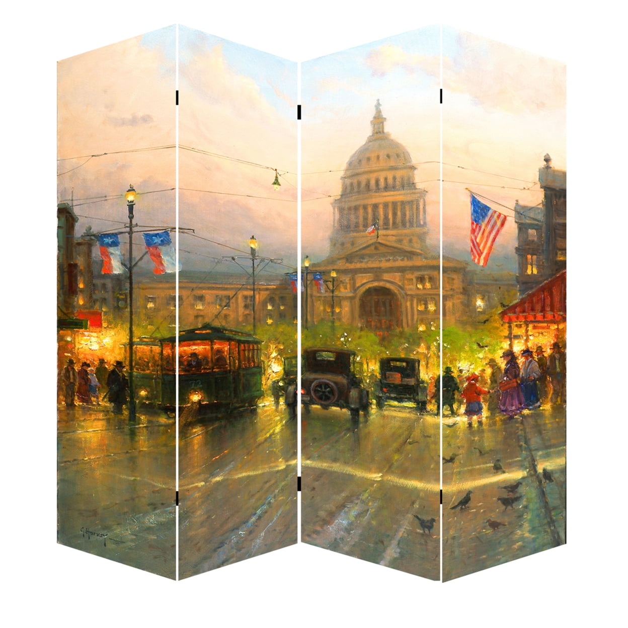 Bm204297 Capitol Hill Street Print Canvas 4 Panel Room Divider - Multi Color - 71 X 1 X 64 In.