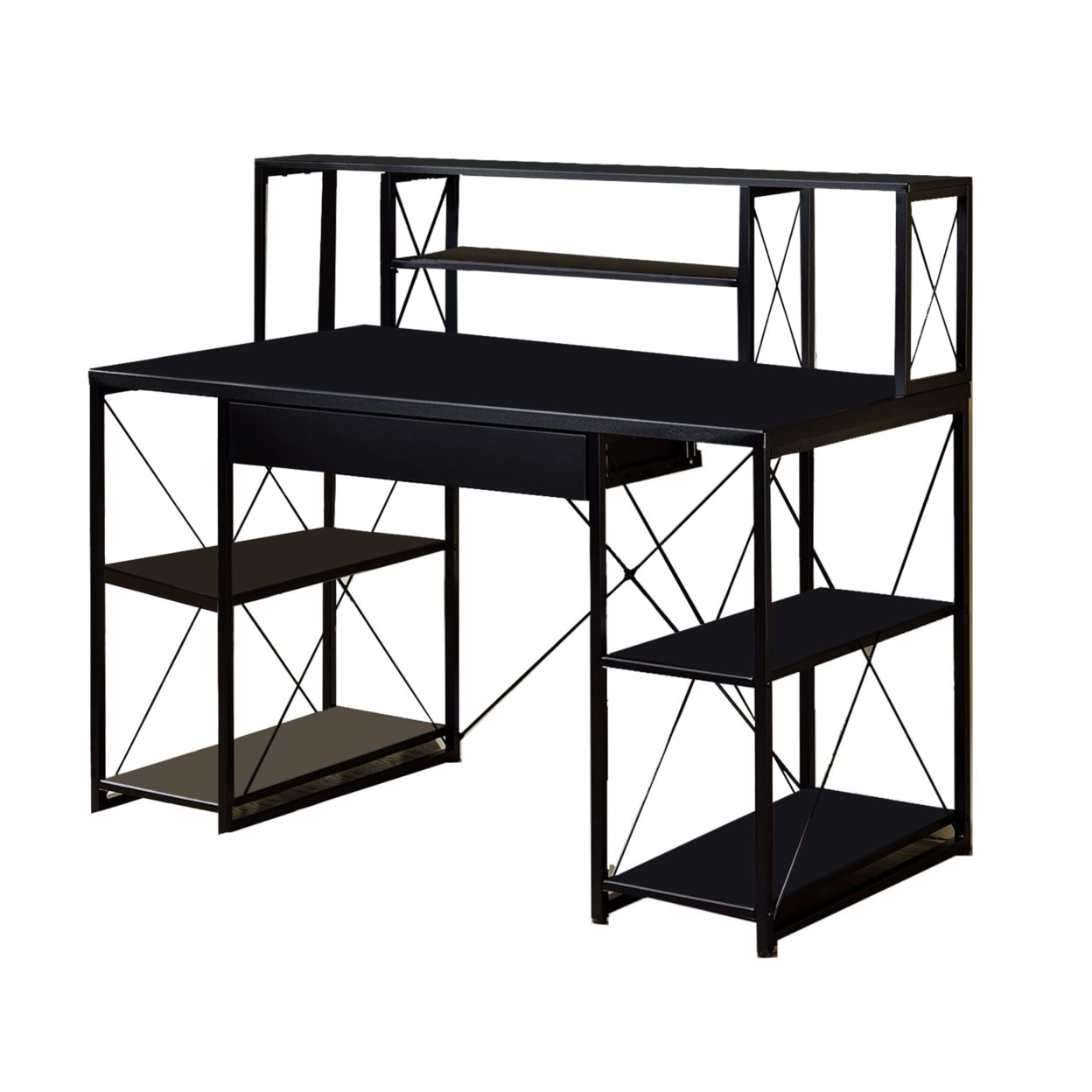 Bm209613 Industrial Style Desk With 4 Open Selves & Bookcase Hutch - Black - 41 X 24 X 47 In.