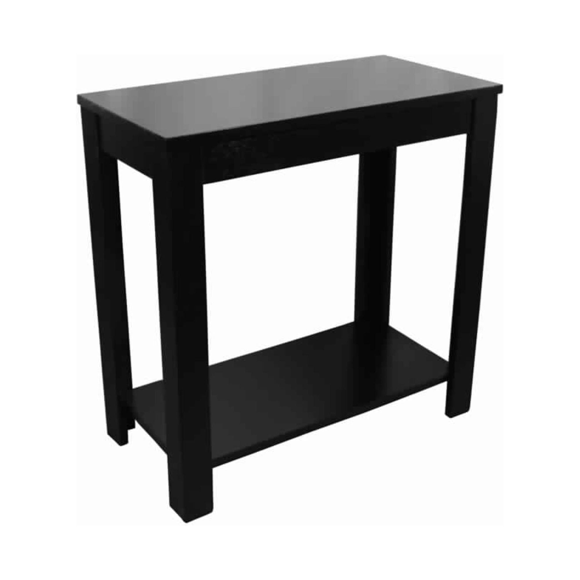 Bm210203 Wooden Chairside Table With Bottom Shelf & Block Legs - Black