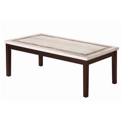 Bm210209 Wooden Coffee Table With Block Legs & Faux Marble Top - Brown & Beige