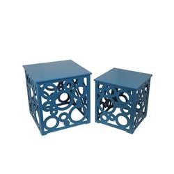 Bm209927 Wooden Nesting Table With Circular Cut Out Design - Blue - 22 X 21 X 21 In. - Set Of 2