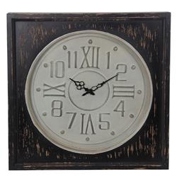 Bm209970 Round Wall Clock With Square Wooden Frame - Brown & White - 24 X 4 X 24 In.
