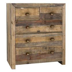 Bm210335 5 Drawers Wooden Frame Dresser With Grains & Knots - Distressed Brown