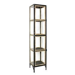 Bm210540 Transitional Style 4 Tier Metal Cabinet With Wooden Details - Black - 79 X 16 X 15 In.