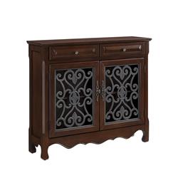 Bm215723 2 Drawer Wooden Console Table With 2 Metal Scrolled Front Doors - Brown
