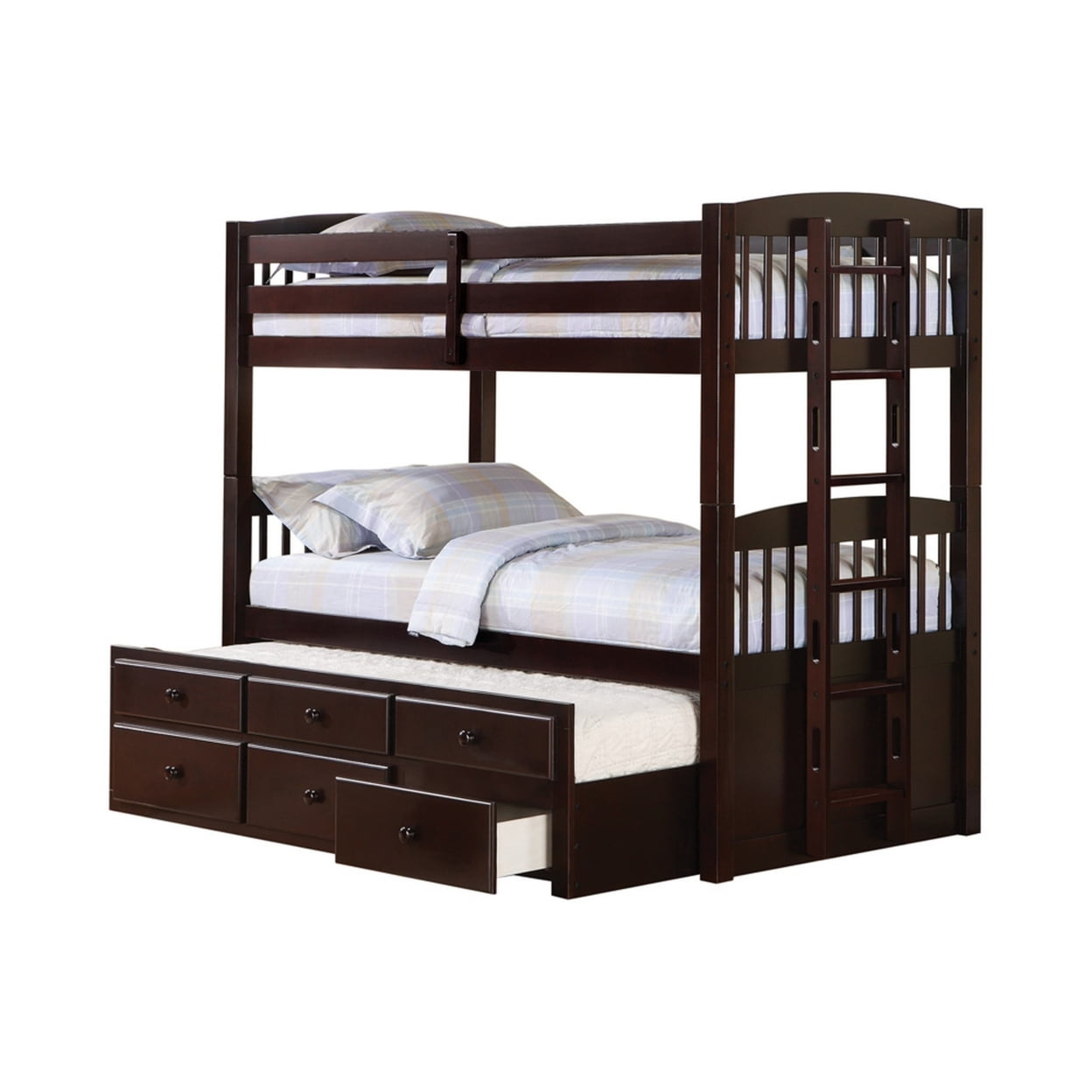 Bm215937 Wooden Twin Over Twin Size Bunk Bed With Guard Rails & Bottom Drawers, Brown - 69.5 X 83.75 X 42.5 In.