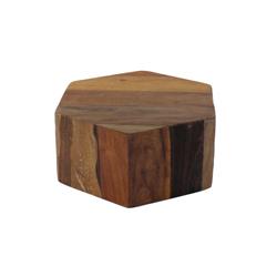 Bm209764 Hexagonal Wooden Block Table With Grain Details & Texture, Brown
