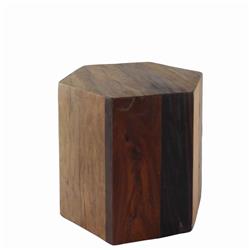 Bm209765 Hexagonal Wooden Block Table With Grain Details & Texture, Brown - 12 X 14 X 14 In.