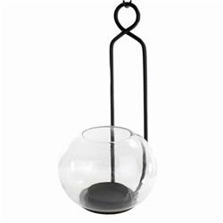 Bm209798 Metal Frame Wall Sconce With Round Glass Hurricane, Black & Clear