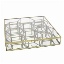 Bm209800 Metal & Glass Box With Honeycomb Shaped Storage Sections, Gold - 2 X 11 X 10.5 In.