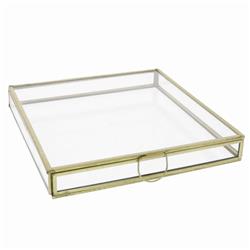Bm209801 Square Metal & Glass Frame Storage Box With U Shape Hanger, Gold