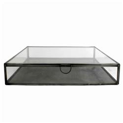 Bm209805 Square Metal & Glass Frame Case With Lift Top Storage, Black