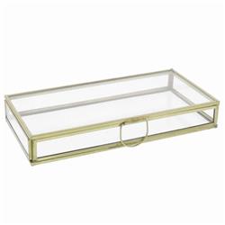 Bm209811 Rectangular Glass Box With Metal Frame & Handle, Brass & Clear - 1.5 X 4.25 X 8 In.