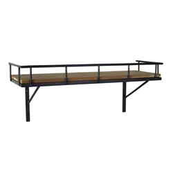 Bm209839 Wood & Metal Rectangular Wall Shelf With Guardrail, Brown - 14 X 3.5 X 24 In.