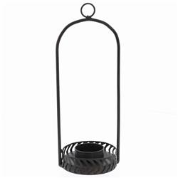 Bm209856 Industrial Style Metal Frame Hanging Glass Hurricane, Black & Clear - 10 X 4 X 3.5 In.