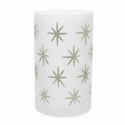 Bm209869 Cylindrical Frosted Glass Hurricane With 8 Point Star Print, White - 8 X 4.5 X 4.5 In.