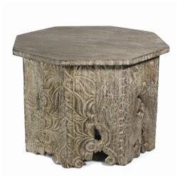 Bm209904 Octagon Shape Wooden Side Table With Intricate Carvings, Brown - 16 X 24 X 24 In.