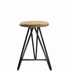 Bm209922 Round Wooden Counter Stool With Hairpin Legs, Brown & Black - 24 X 15 X 15 In. - Set Of 2