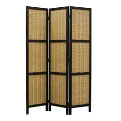 Bm26578 Cottage Style 3 Panel Room Divider With Willow Weaving, Black & Brown - 67 X 2 X 47 In.