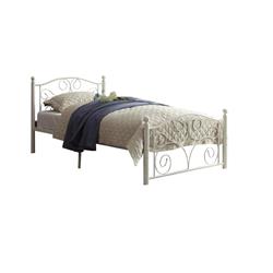 Bm219739 Metal Platform Bed With Scrollwork Details, White - Twin Size