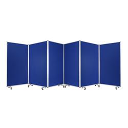 Bm220182 Accordion Style 6 Panel Fabric Upholstered Metal Screen With Casters, Blue