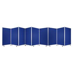 Bm220183 Accordion Style 9 Panel Fabric Upholstered Metal Screen With Casters, Blue